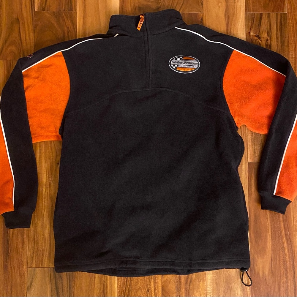 Harley Davidson Mens M 1/4 Zip Pullover Fleece Black & Orange